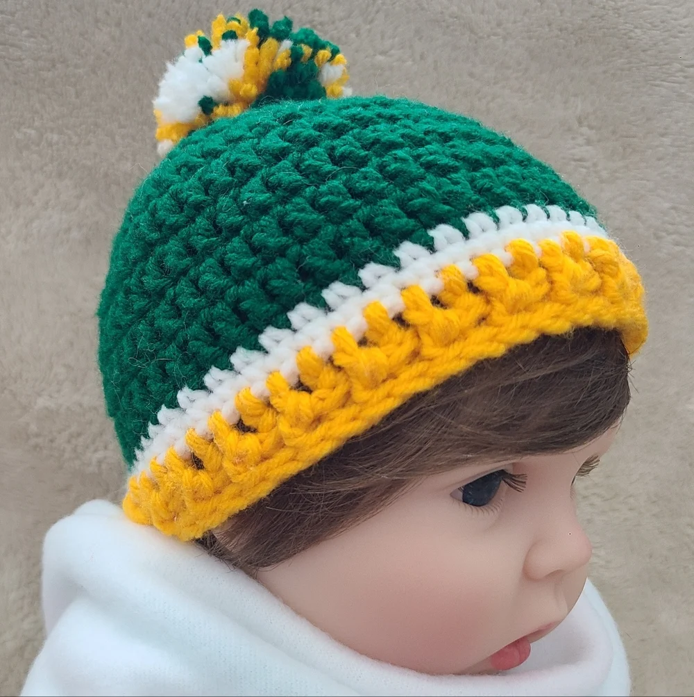 Crochet Packers Inspired Beanie, Green Bay Packers Baby Beanie, Football Hat